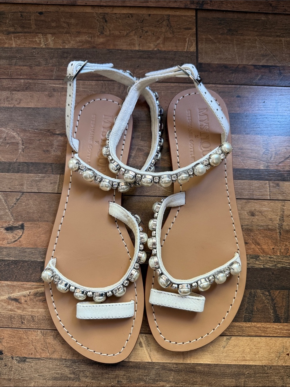 Mystique x Stephanie Gottlieb White Pearl Leather Sandals - Picture 6 of 7